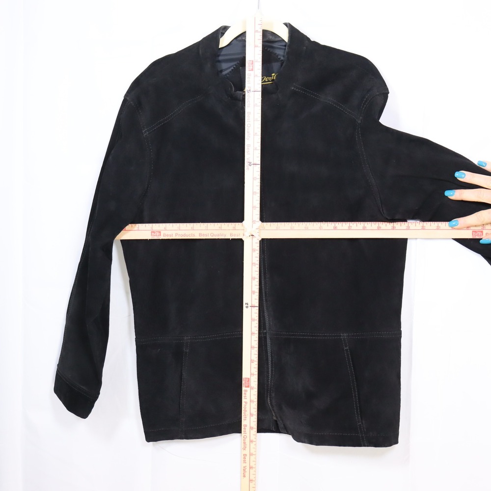 Vintage Imperial Suede Leather Jacket 42 Black Womens Zip Up Moto Outerwear - Picture 3 of 4
